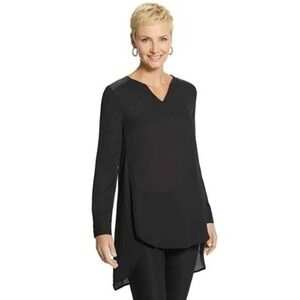 Chico's Black V-Neck Metallic Shoulder High Low Layered Tunic Top Size 3 XL